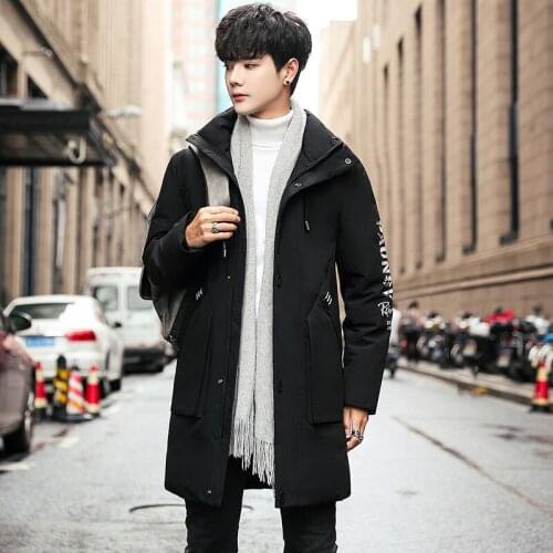 Down Jacket Mens 2019 New Style Winter White Duck down Korean-style Casual Mid-length Solid Color Thermal Top Jacket Mens