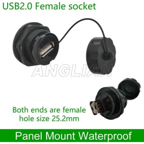 USB female socket plug Panel Mount adapter USB 2.0 3.0 Waterproof Connector IP67 extension cord connector with cap DHL 10 units