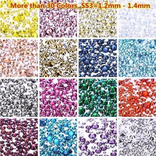1440pcs/bag Small Size Nail Art Rhinestone Crystal 30 Color ss3 1.3mm-1.4mm Flatback Non Hot Fix Rhinestone Glue On for Nails