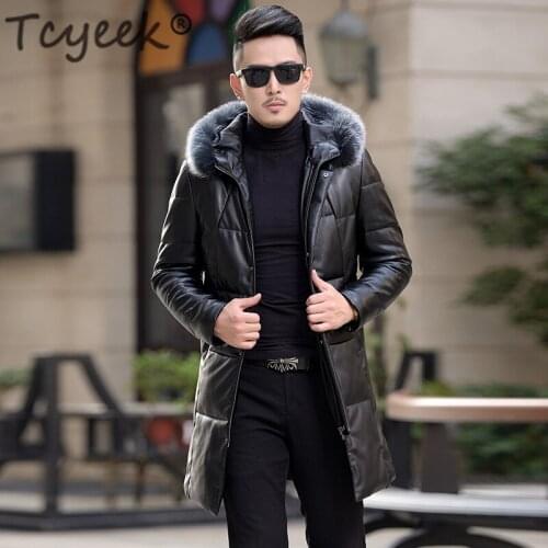 Tcyeek Winter Mens Down Jacket Real Fox Fur Hooded 2020 New 90% Thick Warm Duck Down Coat Streetwear Slim Overcoat Hiver HN1719
