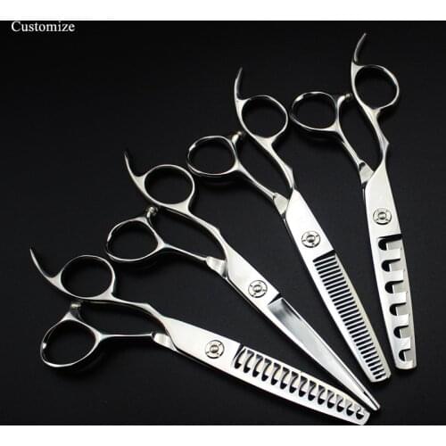 Customize logo Japan 440c Left hand 6 '' 6 14 30 teeth hair scissors cutting barber haircut thinning shears Hairdresser scissors