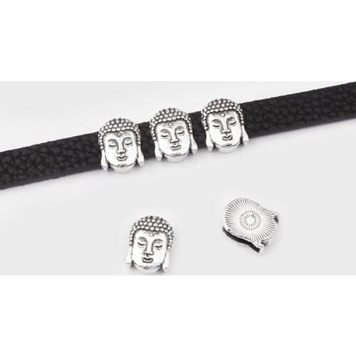 10Pcs Buddha Charms Slider Spacer Beads Fit 10*2mm Flat Leather Cord Bracelet Jewelry Findings Making