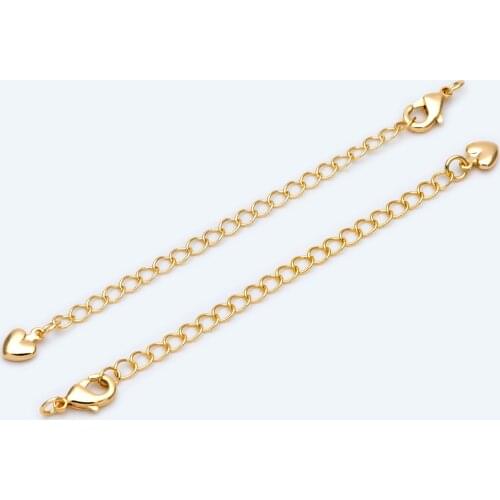 10pcs Lobster Claw Clasps with Extender Chain 90mm, Gold Plated Brass, 3mm Wide Extension Chain (GB-2147)
