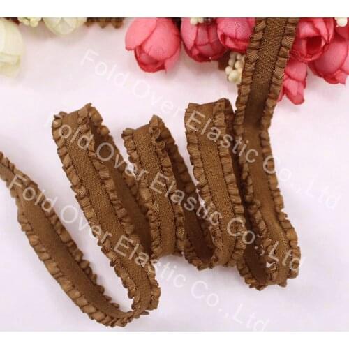 13mm #91111 Brown Color Elastic Ribbon with Ruffle Edges For Garment Accessories DIY Craft, 100 yards/lot
