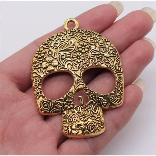 2pcs 66x49mm Big Skull Charm Large Skull Charm For Jewelry Making Big Flower Skull Pendants Charm 3 Colors