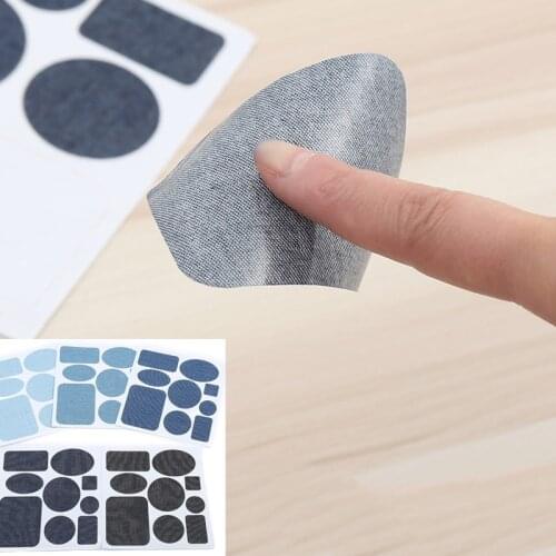 5color Self-adhesive Denim Knee Elbow sticker round Square embroidery Patches for Clothing Stripes Iron on Appliques Jeans Badge