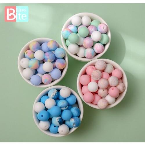 Bite Bites 50PCS 15MM Silicone Beads Mixed Color BPA Free Spacer Beads For Jewelry Baby Handmade DIY Accessories Teether Beads