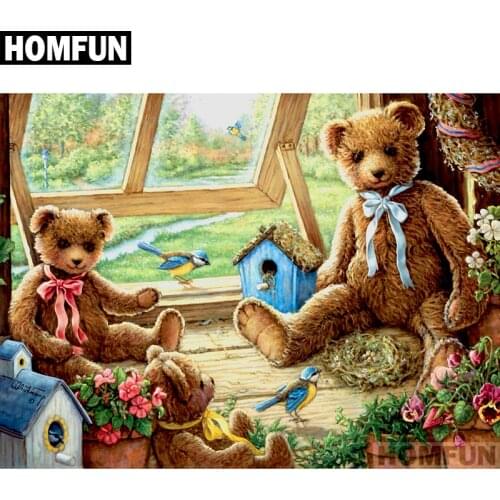 HOMFUN Full Square/Round Drill 5D DIY Diamond Painting "Bear family" Embroidery Cross Stitch 5D Home Decor Gift A01261