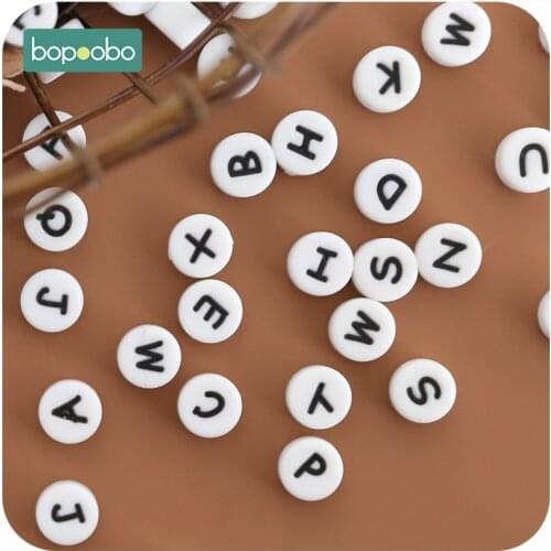 Bopoobo 30PC Silicone Letters Beads Baby Teether Beads DIY Tiny Rodent BPA Free Chewing Alphabet Bead For Personalized Name Toy