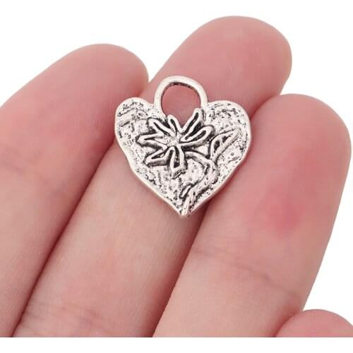 20 x Tibetan Silver Hammered Heart Flower Charms Beads for Bracelet Necklace Jewelry Making Findings 20x19mm