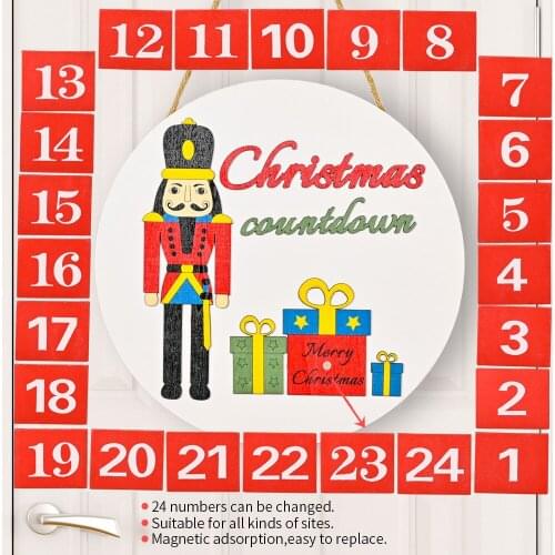 1set Christmas Wooden Walnut Doorplate Door Hanging Christmas Countdown Calendar Wreath Decoration