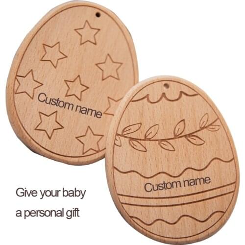 Laser Engraved Wooden Egg Food Grade DIY Natural Beech Wooden Teething Toys Nurse Gifts Baby Teether Custom Name