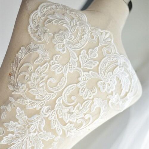 French Lace Fabric Ivory White Embroidered Applique High-end Wedding Dress Accessories Handmade