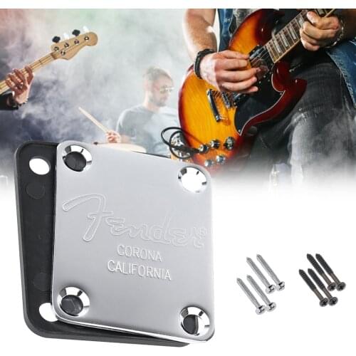 Guitar '70s Vintage Style F Logo Strat/Tele 4-Bolt CHROME Guitar Neck Plate w/Screws for Replacement Electric Guitar Part