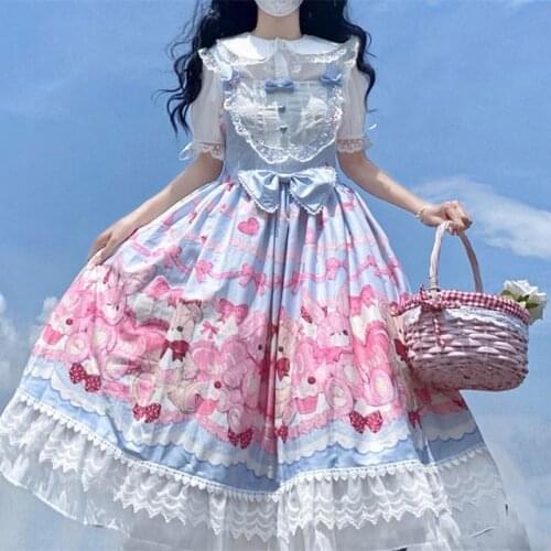 Kawaii Lolita Muppet Frost Sweet Lolita Dress Cute Jsk Sling Dress Women Tea Party Japanese Bowknot Sleeveless Dresses