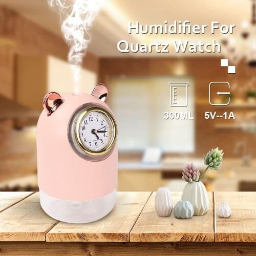 KIMRIG Mini Air Humidifier Ultrasonic Mist Maker With Clock Dial Portable Cute Animal Shape Air Humidifier USB 300ml For Home