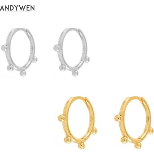 ANDYWEN 925 Sterling Silver 10.5mm Big Plain Hoops Thin Huggies Ring Earring Circle Beads Simple Women Luxury Rock Punk Jewelry