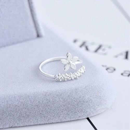 Fresh Flower 925 Sterling Silver Temperament Personality Literary Fashion Gift Korea Female Resizable Opening Rings