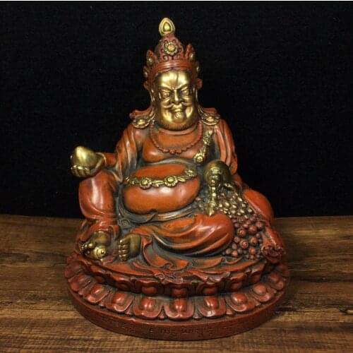 8"Chinese temple collection Old Bronze Gilt Real gold Yellow God of Wealth Buddha Huang Caishen Sitting Buddha Ornaments