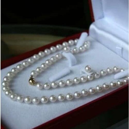 6-7MM White Akoya Cultured Pearl Necklace 18" + Earring Set