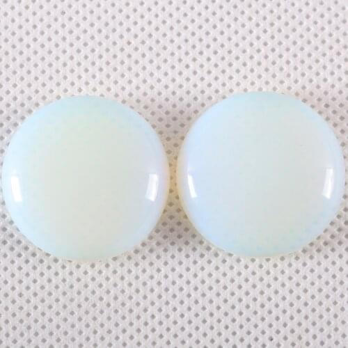 2Pcs/Lot 25MM Round CAB Cabochon Natural Gem Stone White Opal No Drilled Hole Bead For Jewelry Making Bracelet Earring K1082