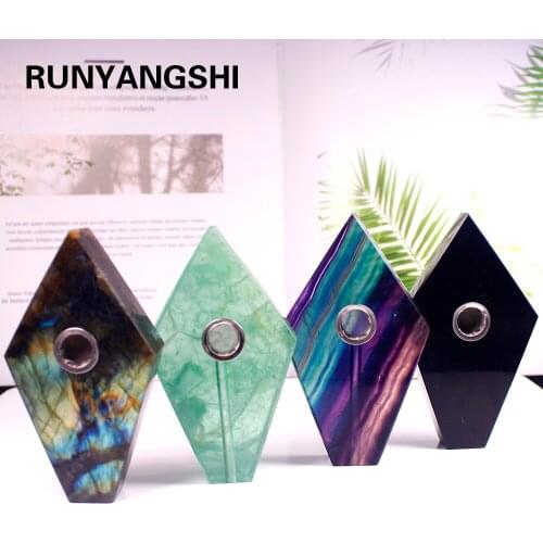 Runyangshi 1pc Natural Quartz Smoking Pipe Crystal Point Smoking tube Healing Crystal Gemstone With 3pc Metal Filter +1 brush