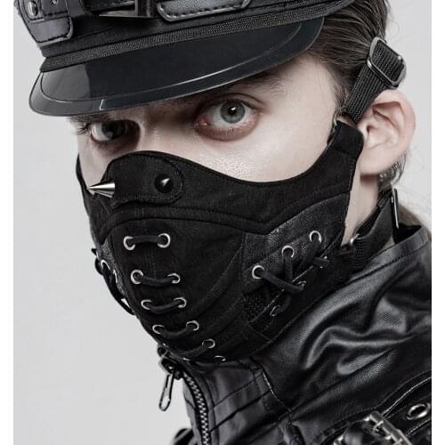 PUNKRAVE Mens Punk Handsome Cool Face Mask Steampunk Mesh Breathable Adjustable Earhook Cosplay Halloween Masks