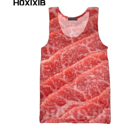 HOXIXIB Meat Vest Men Undershirt Casual 3D Printing Food Sausage Beef Tees Cosplay Women Tank Tops Hip Hop Pork Sleeveless Shirt