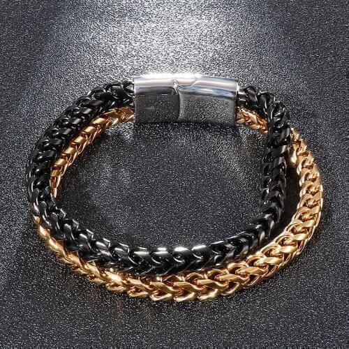 Fashion mens simple jewelry, personality trend, titanium steel double-layer chain mens bracelet