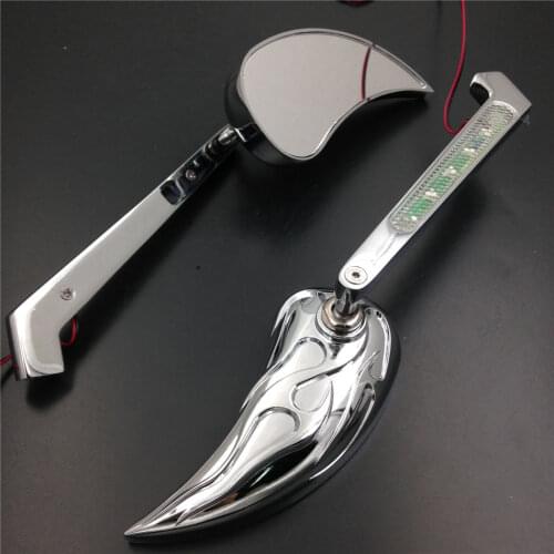 Motorcycle Side Rearview Mirrors LED Turn Signal Integrated Flaming Wedge Style For Suzuki GSX1300R Hayabusa 1999-2007 Chrome