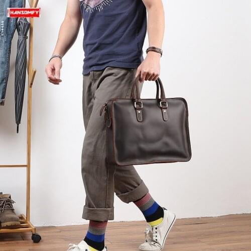 Mens Bag Handbags Briefcase Big Laptop Bag Retro Shoulder Bags Briefcases Cowhide Leather Business Casual Crazy Horse Leather