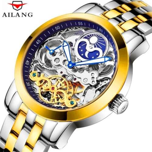 Switzerland Hollow Skeleton Mechanical Watches Men Luxury Brand 5ATM Waterproof Stainless Steel Wristwatch Relogio Masculino