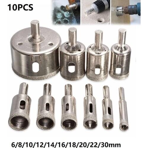10pcs Diamond Drill Bit Set Hole Saw Glass Ceramic Porcelain Tile Wood Hollow Core Drill Bits Cutting Tool