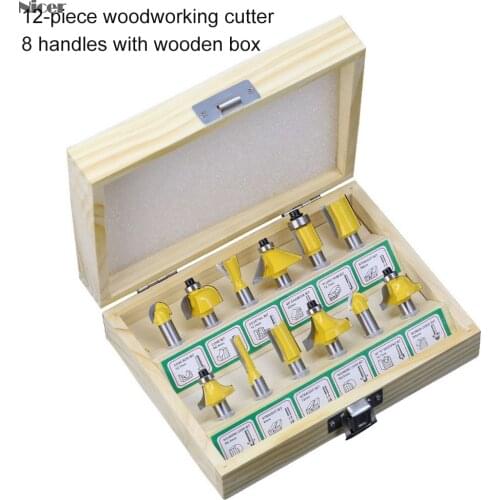 12/15pcs Milling Cutter Router Bit Set 8mm Wood Cutter Carbide Shank Mill Woodworking Trimming Engraving Carving Cutting Tools
