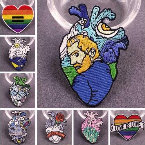 Punk Heart Iron on Patches for Clothing Embroidered Patch Human Organs Badges Stripes Stickers on Clothes Applique Accessory