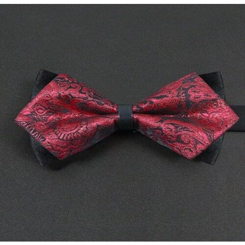 2020 New Fashion Mens Bow Ties Wedding Double Fabric Crimson Paisley Pattern Bowtie Club Banquet Butterfly Tie with Gift Box