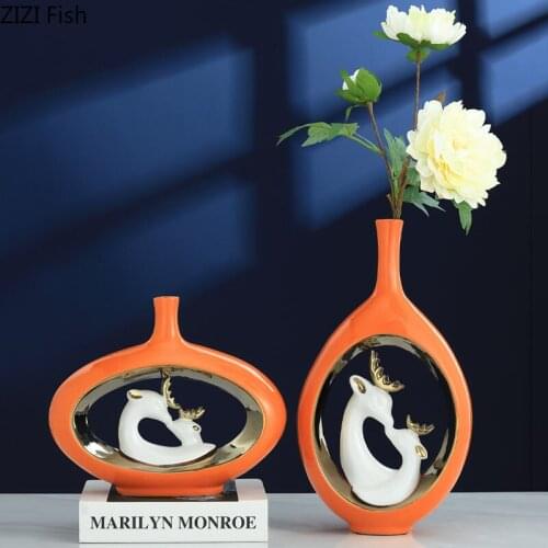 Deer Decorative Ceramics Vase Flower Arrangement Living Room Decoration Porcelain Vases Modern Home Decor Crafts Ornaments