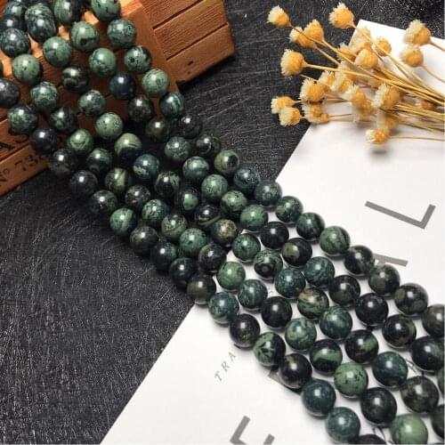 Wholesale High quality Dark green natural Stone 6mm 8mm Beads Pick Size Loose Bead For Making DIY charm bracelets Jewelry 15