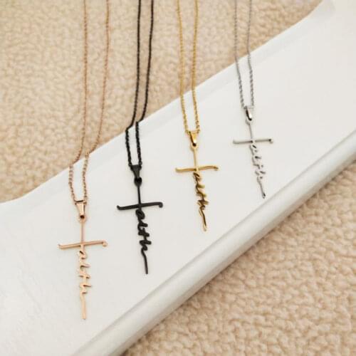 Wholesale 10pc Faith Cross Stainless Steel Necklace Pendant Women Men Letter Chokers Statement Necklace New Year Gift Jewelry