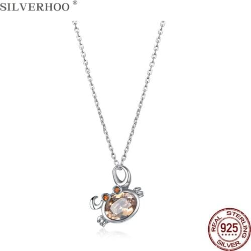 SILVERHOO 925 Sterling Silver Necklaces 12-Constellations Cancer Austria Crystal Pendant Chain Women Necklace Fine Jewelry Hot