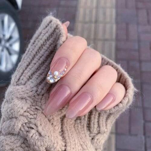 24pcs Nails Patch With Diamond Glue Type Long Paragraph Fashion Manicure Patch False Nails Save Time Nail Patch Nail Sticker