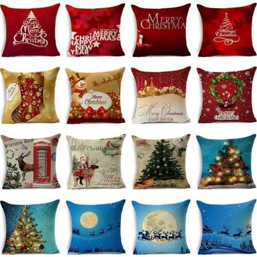 Christmas Cushion Cover 45*45cm Merry Christmas Printed Polyester Decorative Pillows Sofa Home Decoration Pillowcase