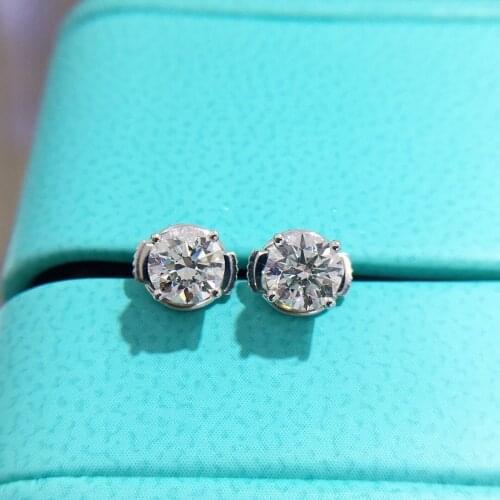 G color Si Natural 1.0ctw 0.5ct each side Round Cut Diamond Earring 18k White Gold 4-Prong Stud Earring Solid 18k White Gold
