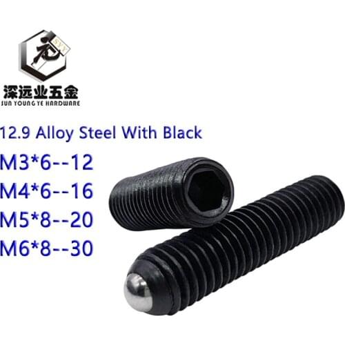 Spring Ball Plunger Screw M3 M4 M5 M6 12.9 Alloy Steel With Black Beads Positioning Screw Wave Sub Word-Ball Hex Socket Screws