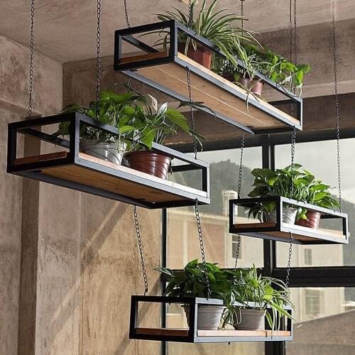 American-style indoor solid wood flower rack Iron Bar Cafe hanging hanger creative plant rack decorative flower rack