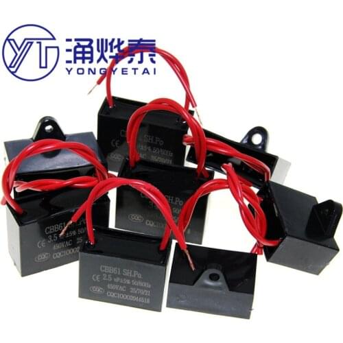 YYT CBB61 fan start capacitor 1.2/1.5/2/2.5/3/3.5/4/5/6UF Terminal Ceiling Fan Motor Running Rectangle Capacitor