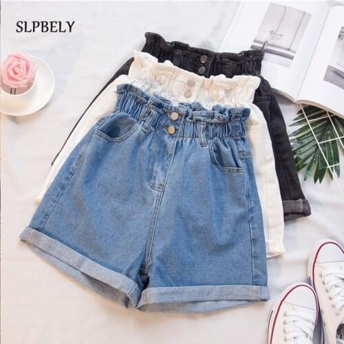 SLPBELY Plus Size Summer Womens Denim Shorts Wigh Leg Jeans Shorts Casual Loose Blue Black Elastic Waist Denim Shorts Jeans 5XL