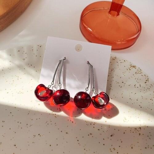 Origin Summer Fantasy Red Crystal Cherry Dangle Earring for Women Transparent Resin Cubic Zircon Fruit Tassel Earring Jewellery