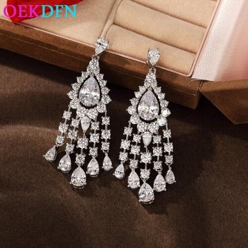 OEKDFN 100% 925 Sterling Silver Drop Earrings For Women Irregular Created Moissanite Gemstone Engagement Weddding Fine Jewelry