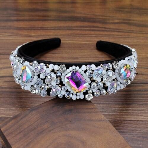 Handmade AB White Full Crystal Beads Fashion Headbands Diamante Bling Hairbands For Women Hair Hoop Girls Party Hair Accessories